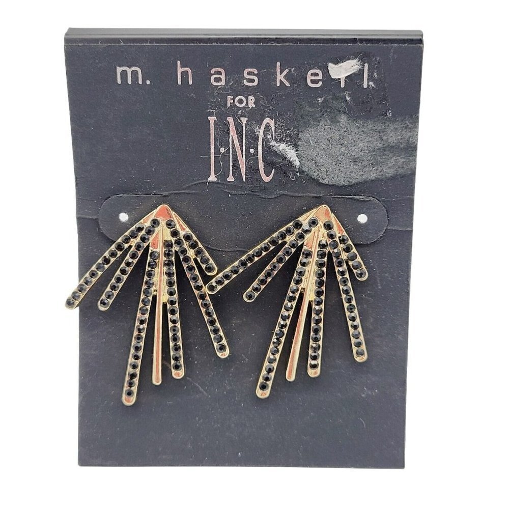 M. Haskell For INC Contemporary Earrings Gold Tone Black Rhinestone Pierced